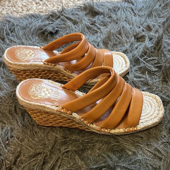 Women's new Vince Camuto leather, peep toe rattan, wedge heels, sandals, sz 6.5 - Picture 16 of 16